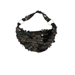 VTG Y2K Apt. 9 Crochet Sequin Shoulder Bag Black Zip Closure Silver Prom